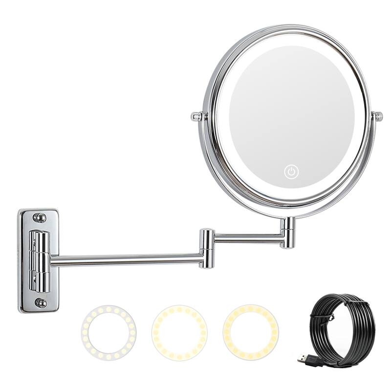 Wall Mounted Makeup Mirror Lighted 10X Magnifying 8" 3 Color Mode