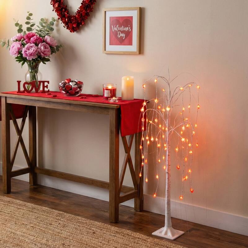 4-ft Pre-Lit Valentine's Day Willow Tree with 48 Heart Shaped Lights