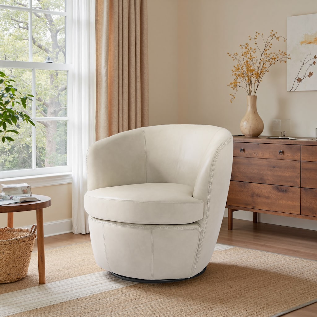 Faux Leather Swivel Barrel Accent Chair for Living Room