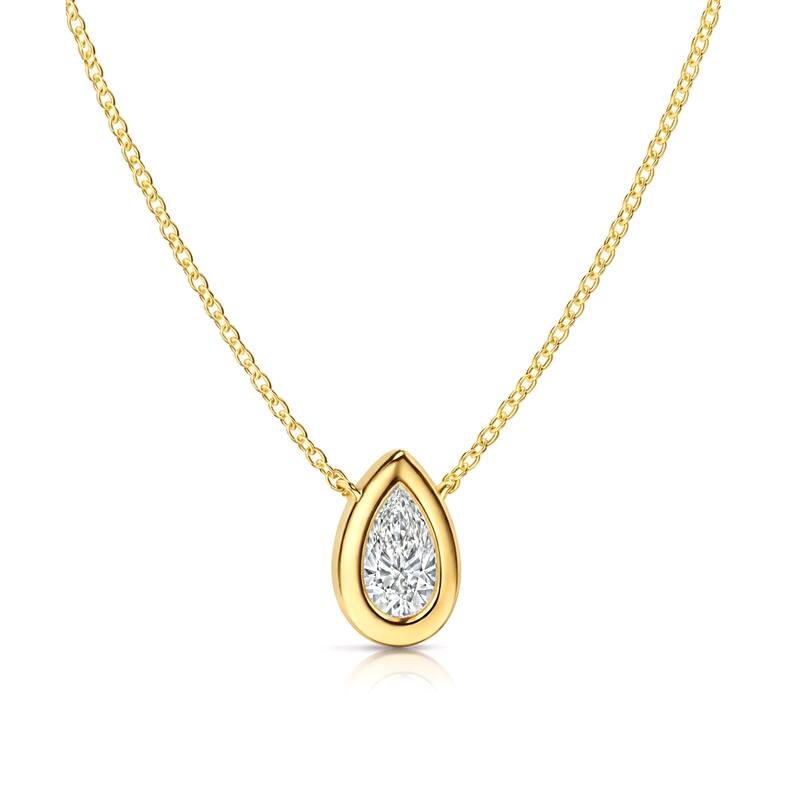 Auriya 14K Gold Lab Grown Pear Diamond Bezel Solitaire Pendant Necklace 1.00 to 5.00 ct. tw. (F-G VS) - 1.00ct. tw. - Yellow