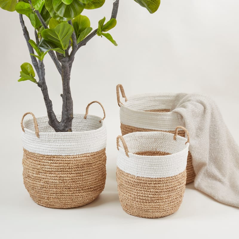 Raffia Duo-Tone Woven Basket (Set of 3)