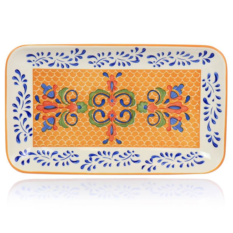 Floral Pattern Rectangle Stoneware Serving Dish
