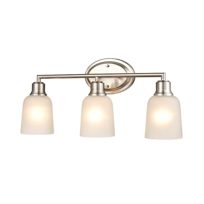 Millennium Lighting Amberle Brushed Nickel or Matte Black 3 Light Bathroom Vanity Fixture with Frosted White Shades