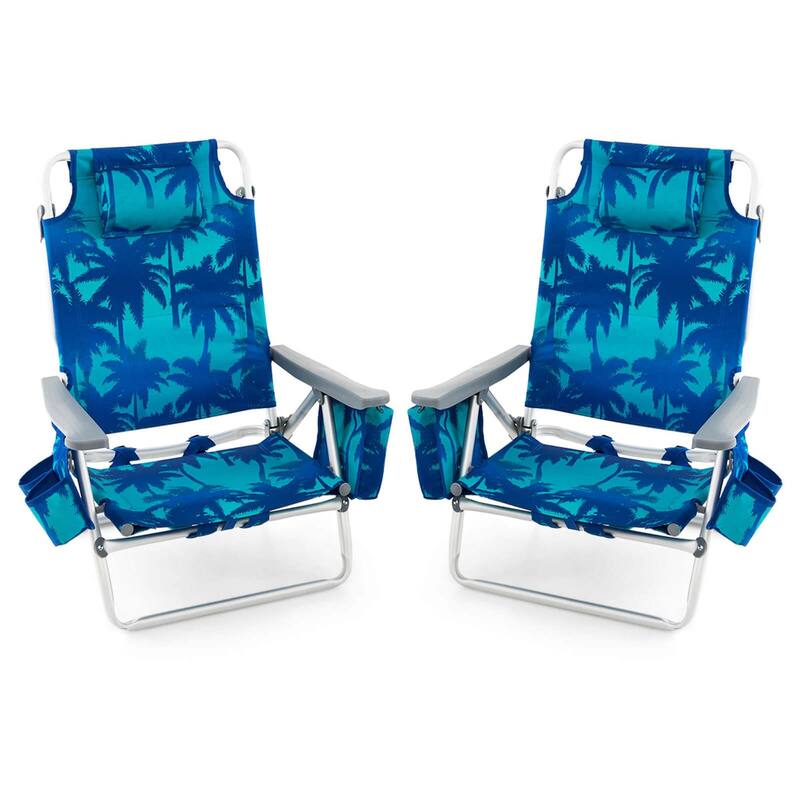 Set of 2 Backpack Beach Chair 5-Position Lay Flat Beach Chairs - Navy Blue