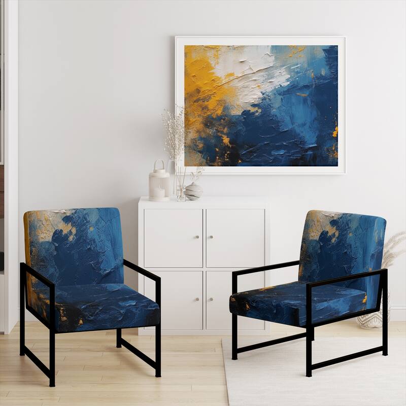 Designart "Blue and Yellow Intuitive Expressions I" Upholstered Abstract Accent Chair and Modern & Contemporary Arm Chair