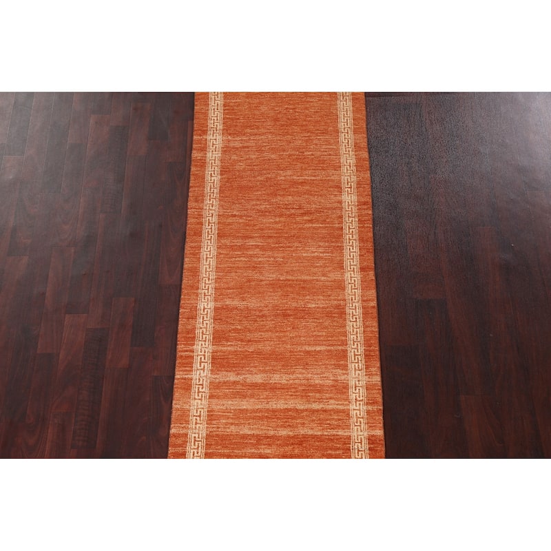 Bordered Gabbeh Kashkoli Oriental Runner Rug Wool Hand-knotted Carpet - 2'5" x 9'4"