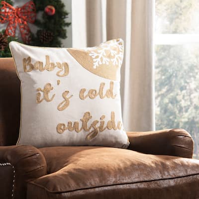 SAFAVIEH Holiday Cold Outside Beige/Gold 18-inch Decorative Pillow