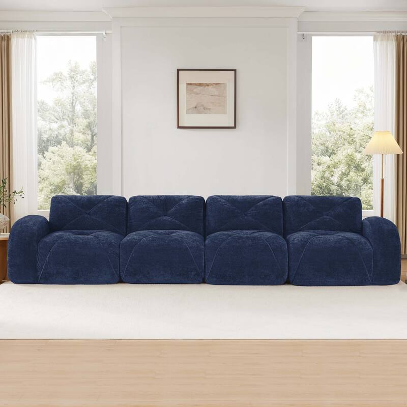 Rossetta 140" 4-Seater Soft Velvet Boneless Modular Sectional Sofa with Tufted Design, No Assembly Required