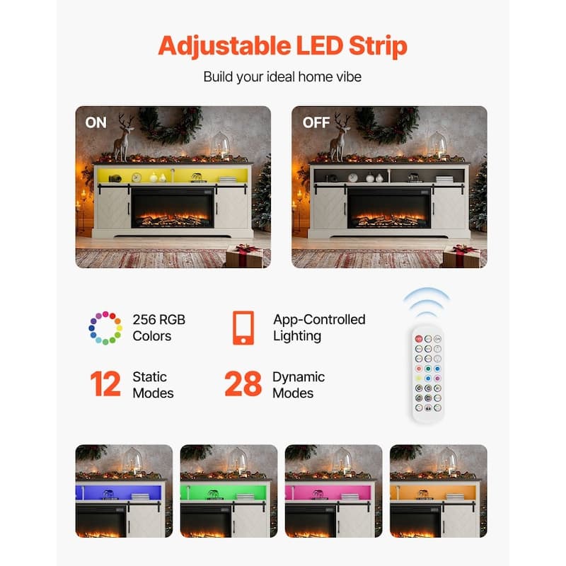 80" TV Console with Built-in Electric Fireplace and Remote Control LED Ambiance Storage Cabinets - 36.22” x 5.12” x 17.52”