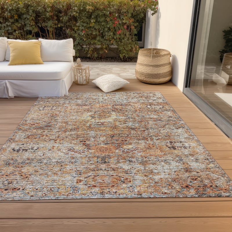 Machine Washable Indoor/ Outdoor Vintage Traditional Chantille Rug