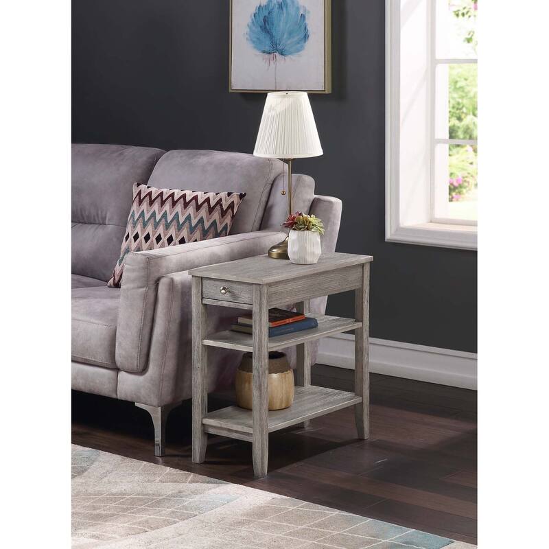Convenience Concepts American Heritage 1 Drawer Chairside End Table with Shelves - Wirebrush Light Grey