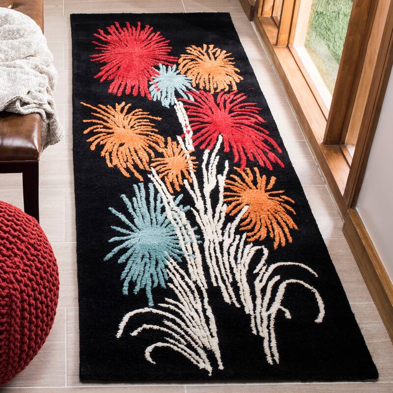 SAFAVIEH Handmade Soho Jazmin Jubilee N.Z. Wool Rug - 2'6" x 8' Runner - Black/Multi