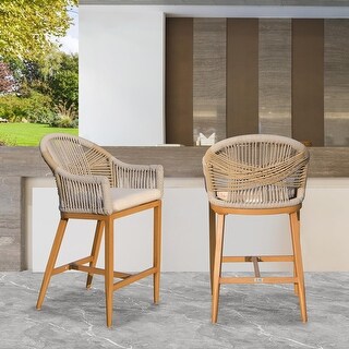 Bar Stools Set of 2 with Arm and Backrest Counter Height Bar Chairs with Cushion Bar stools Textilene Rope Boho Barstools Bed Bath Beyond 41072557