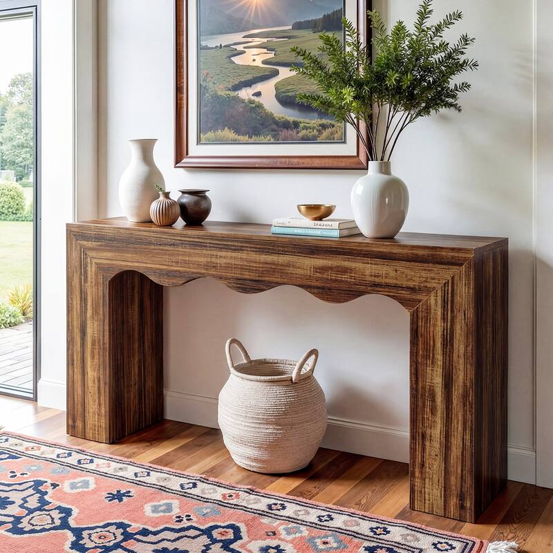 63” Farmhouse Console Table, Brown Entryway Table with Storage - 63" x 11.81"