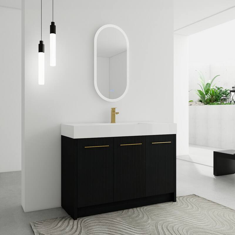 24" Bathroom Vanity with Resin Sink, Soft Close Hinges, Adjustable Storage, Black Chestnut Color, Freestanding Cabinet