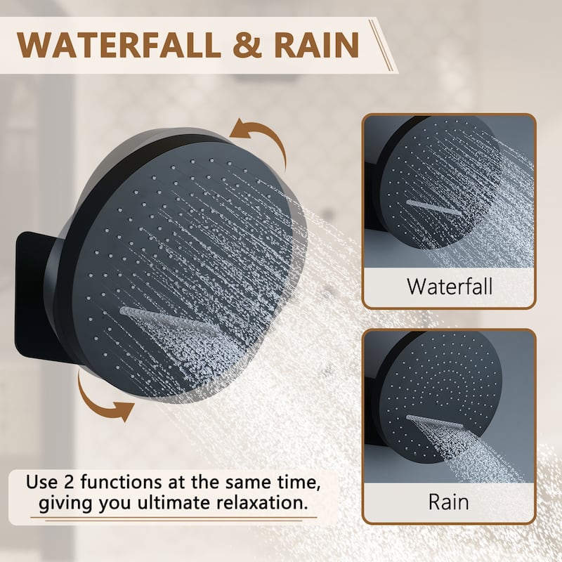 CASAINC Thermostatic 4 Functions 12 inch Rainfall Showerhead with Handheld Spray & 6 Body Jets Set Rain Shower System