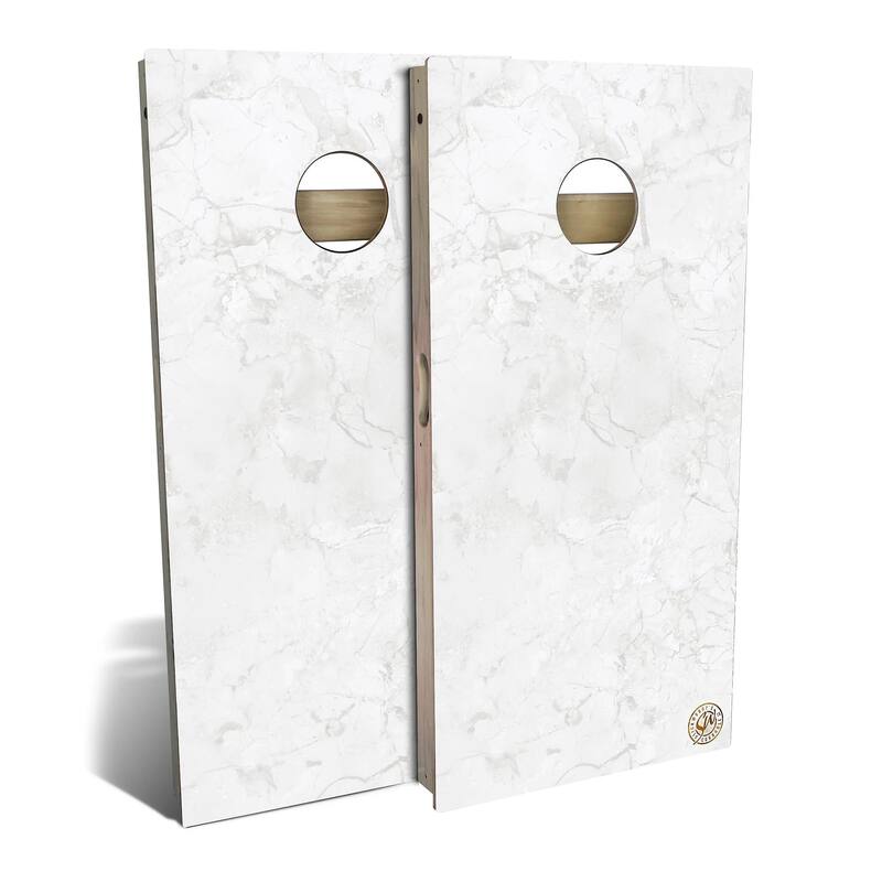 White Marble Outdoor Cornhole Board Set - All-Weather 2x4 - Include Hole + Edge Lights