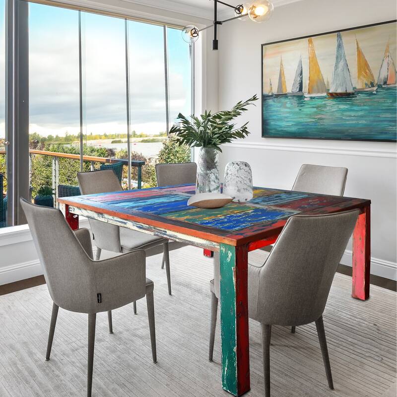 Chic Teak Square Dining Table made from Recycled Teak Wood Boats, 47 inch - Multi