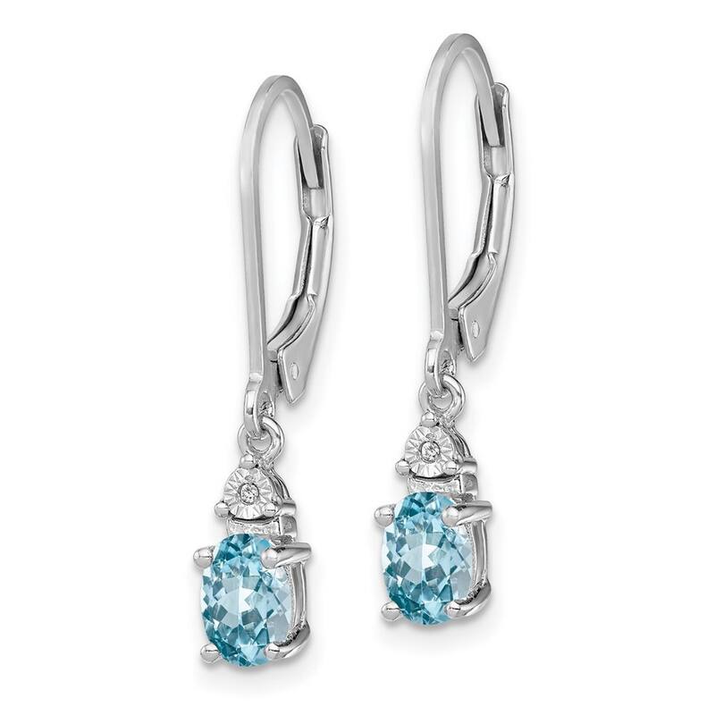 Curata 925 Sterling Silver Dangle Polished Leverback Diamond and Light Blue Topaz Earrings - 24x4mm Wide