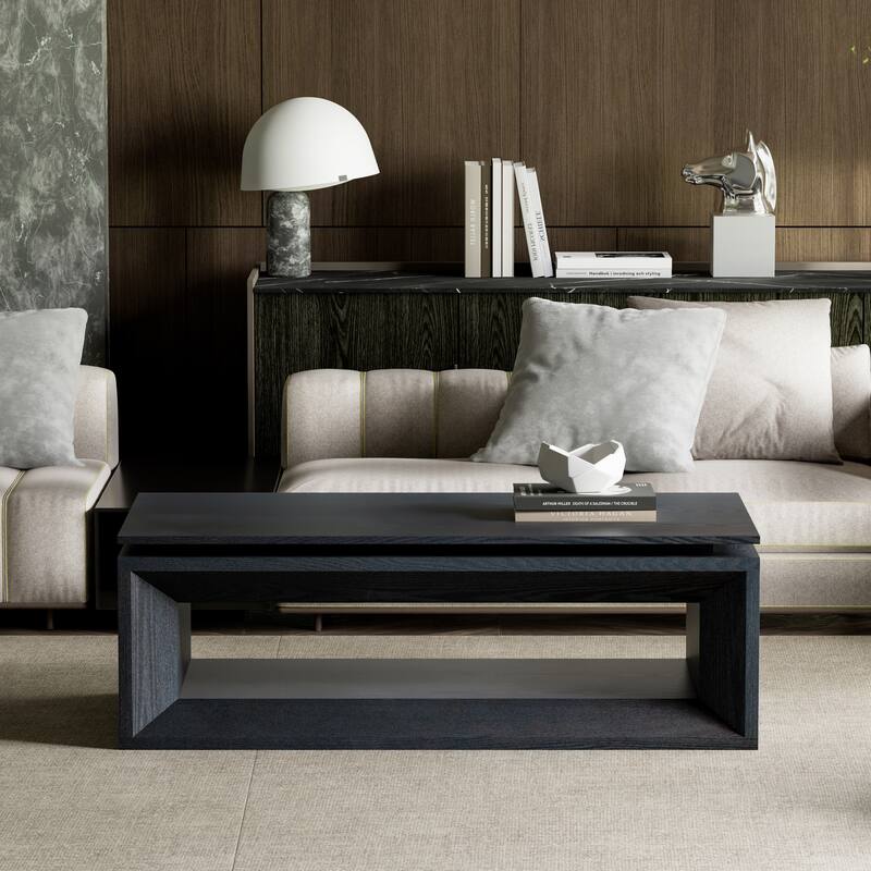 43.3" Lift Top Rectangle Coffee Table with Storage, Coffee Table with Floating Tabletop, Convertible Rising Tabletop