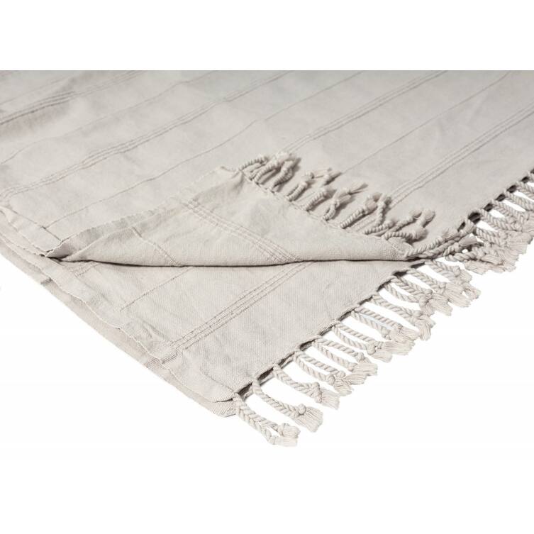 HomeRoots Beige Woven Cotton Striped Throw Blanket