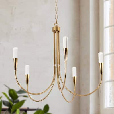 Modern 24"D 5-Light Chandelier Gold Integrated LED Classic Pendant Lights for Kitchen Dining Room - 24" D x 22.5" H