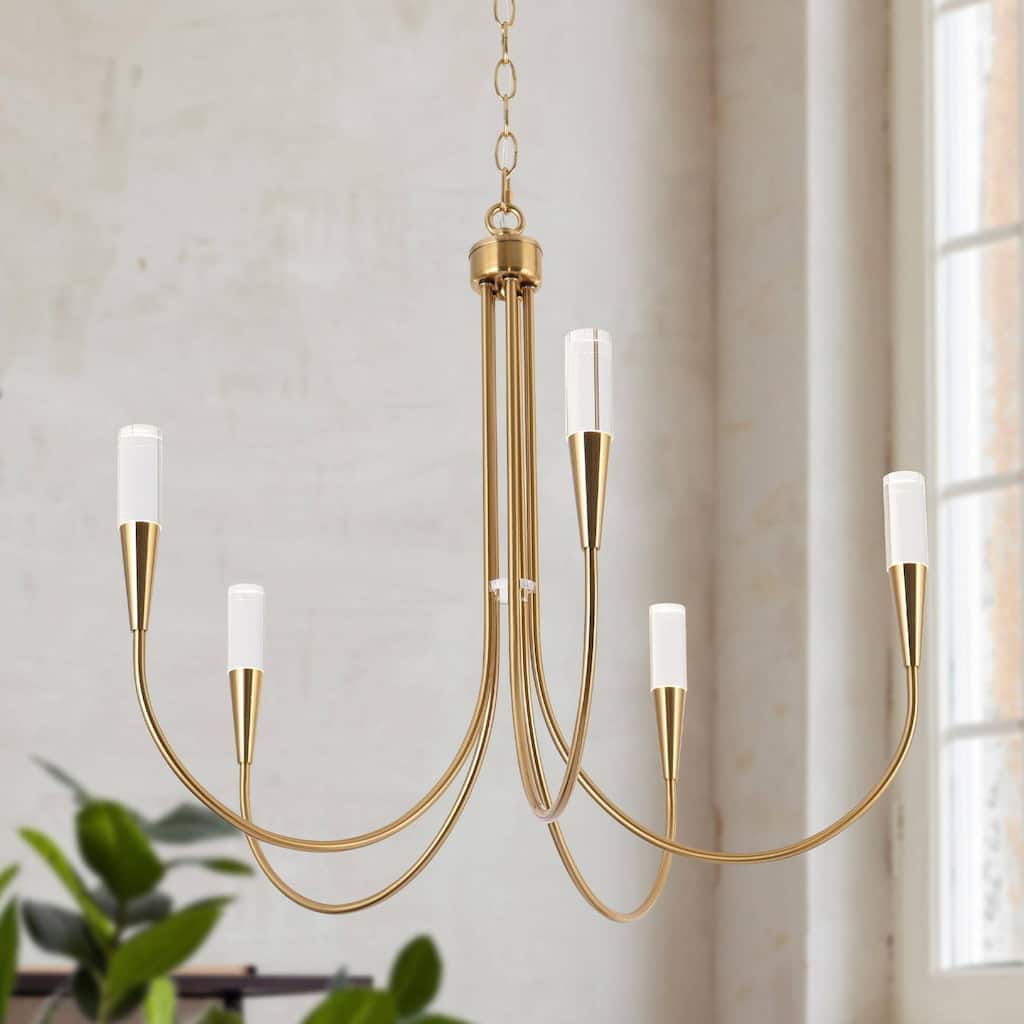 Modern 24"D 5-Light Chandelier Gold Integrated LED Classic Pendant Lights for Kitchen Dining Room - 24" D x 22.5" H