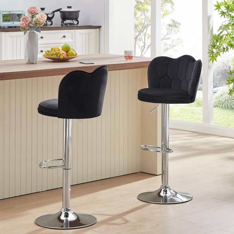 VECELO Set of 4 Barstools, Adjustable Bar Stools with Back, Velvet Armless Kitchen Stool