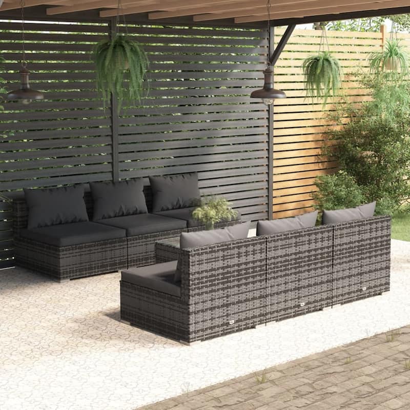 vidaXL Patio Lounge Set Outdoor Sectional Sofa Set Table Garden Poly Rattan - 27.6" x 27.6" x 23.8" - Grey 7 Piece