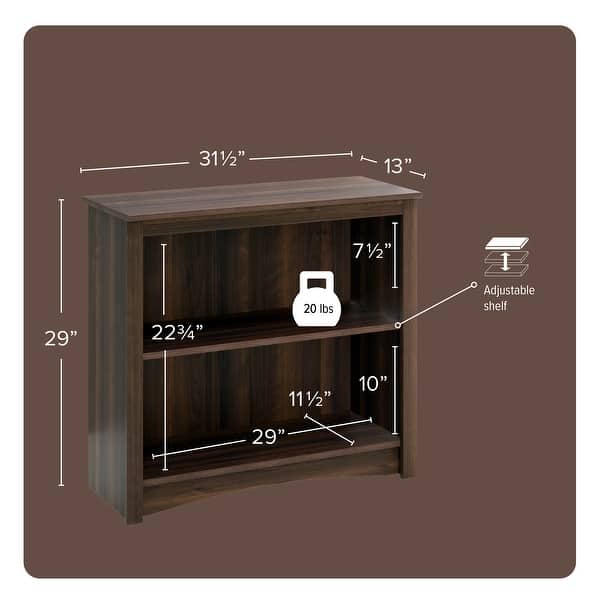 dimension image slide 4 of 5, Prepac Home Office 2-Shelf Bookcase - 31.5" W x 29" H x 13" D