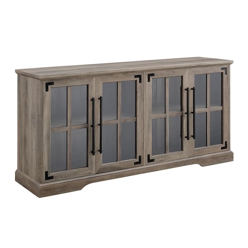 Rustic Windowpane Glass-Door TV Stand for TVs Up to 65" - Modern Farmhouse Design