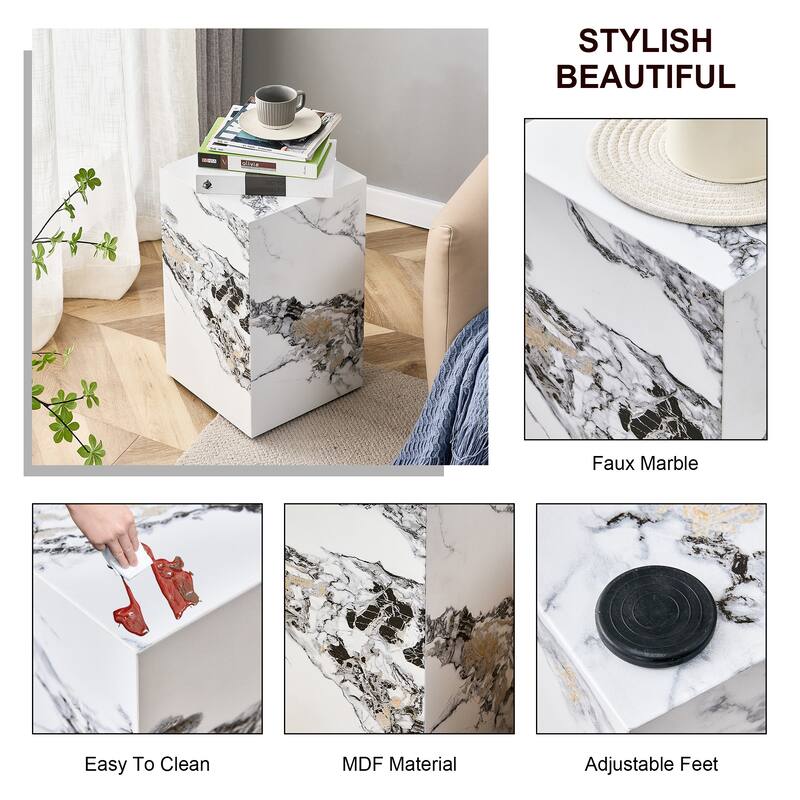 Roomfitters Cube Coffee Table with White MDF and Textured Finish, Stylish Compact Accent Table for Home Decor, White