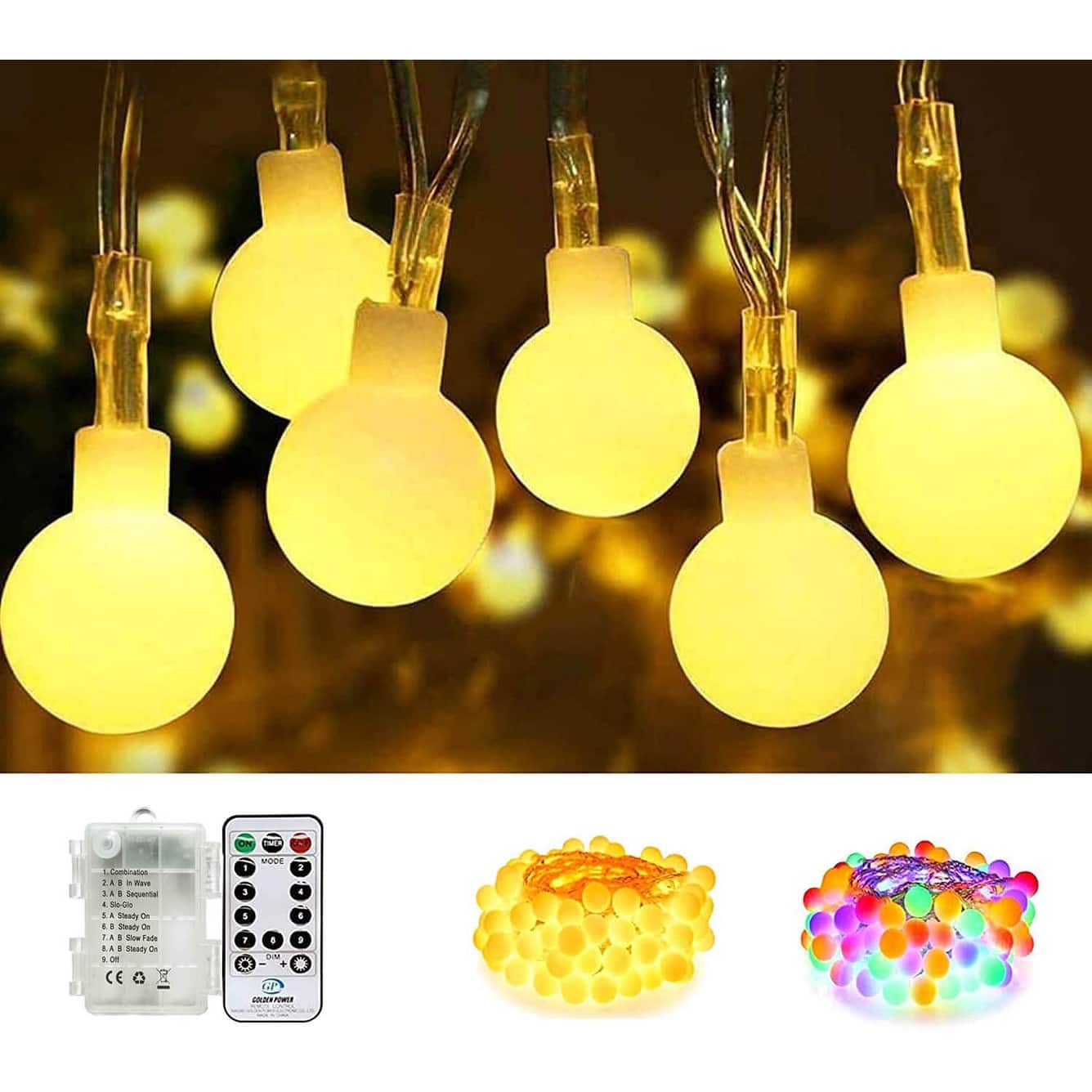 Battery Operated String Light 100LED Globe String Lights Yellow Bed Bath & Beyond 35086190