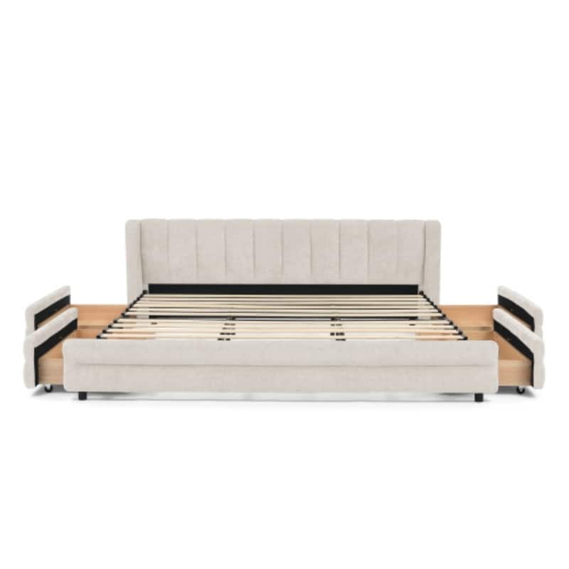 King Upholstered Bed Frame with Headboard and Storage Drawers