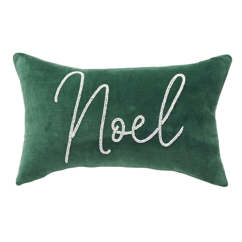 Noel Green Velvet Beaded Throw Pillow