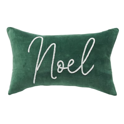 Noel Green Velvet Beaded Throw Pillow
