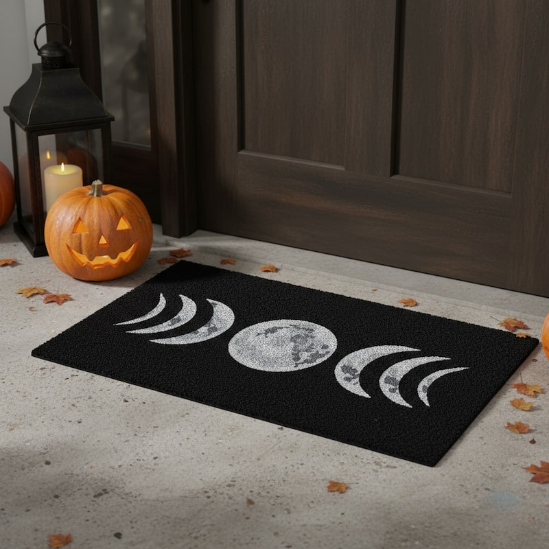 HomeRoots 17" X 29" Black And White Phases Of The Moon Outdoor Coir Door Mat - 17.00' X '29.00 - 17.00' X '29.00