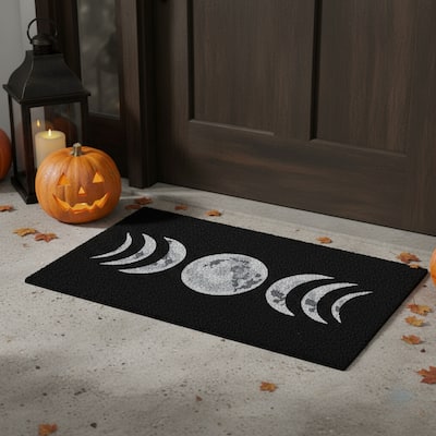 HomeRoots 17" X 29" Black And White Phases Of The Moon Outdoor Coir Door Mat - 17.00' X '29.00