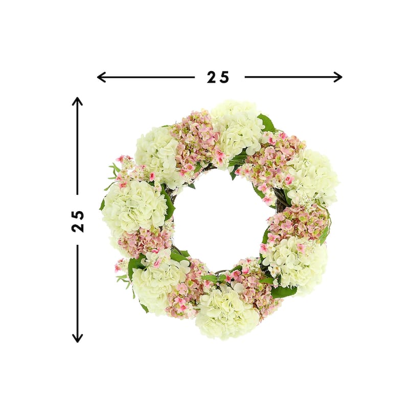 25" Assorted Hydrangea Wreath with Cherry Blossoms