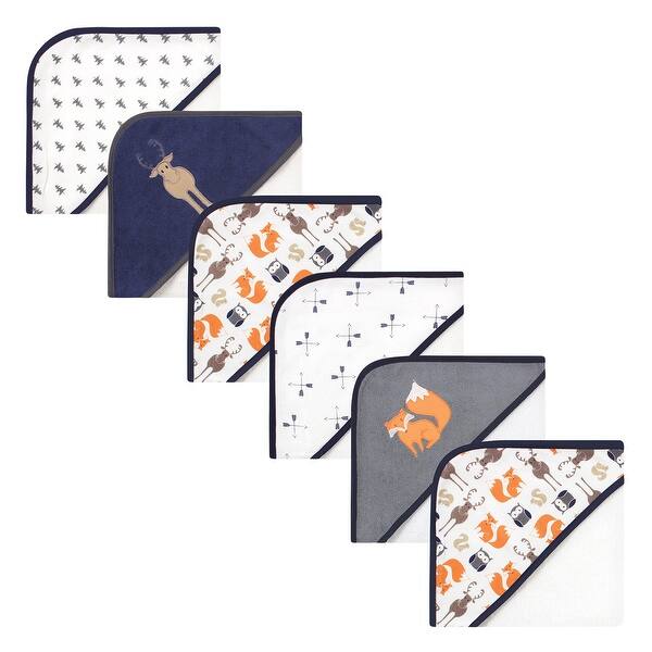 slide 1 of 1, Hudson Baby Infant Boy 6Pc Cotton Rich Hooded Towels Bundle Set, Blue Moose Orange Fox, One Size One Size - Blue Moose Orange Fox