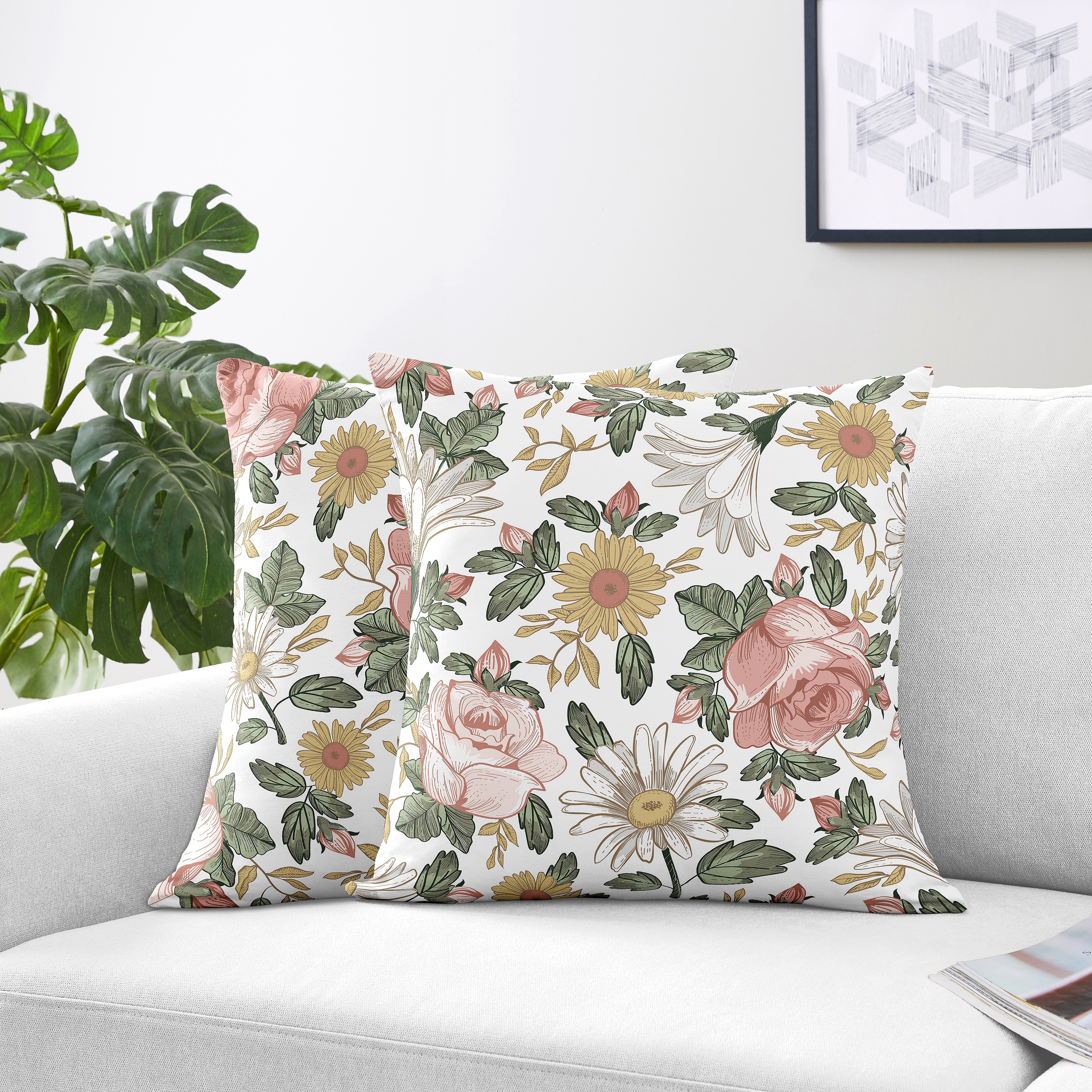 Sweet Jojo Designs Vintage Rose Throw Pillows In Pink green Set Of 2