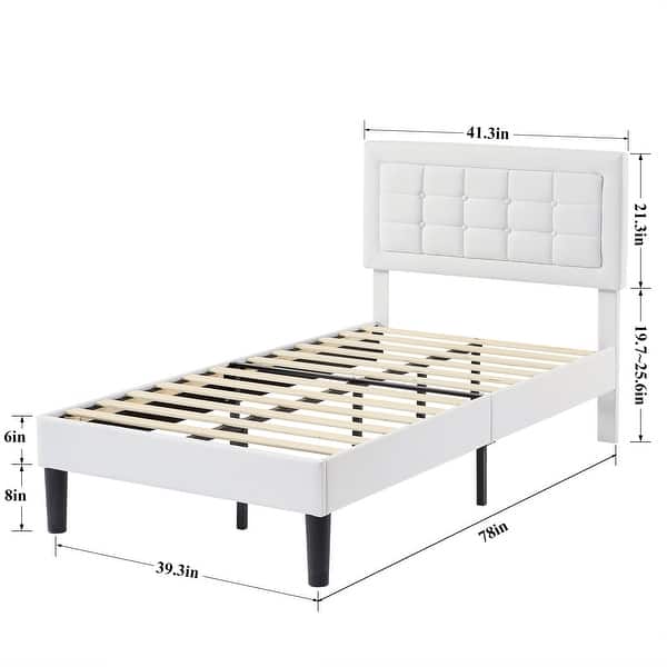 dimension image slide 1 of 6, VECELO Tufted Upholstered Kids Bed with Adjustable Headboard,Twin Size Bed Set of 2