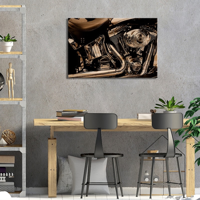 Harley Motorcycle Print On Wood by Unknown Artist - Multi-Color