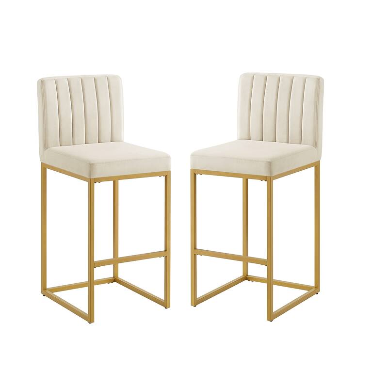 Counter Height Bar Stools Set of 2, Velvet Upholstered Bar Stools with Back, Breakfast Bar Chairs with Metal Footrest