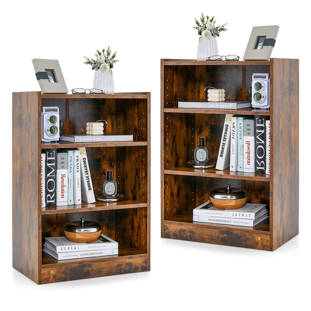 Costway 2 PCS 3-Tier Bookcase Open Multipurpose Display Rack Cabinet - 19.5'' x 12'' x 29.5'' (L x W x H)