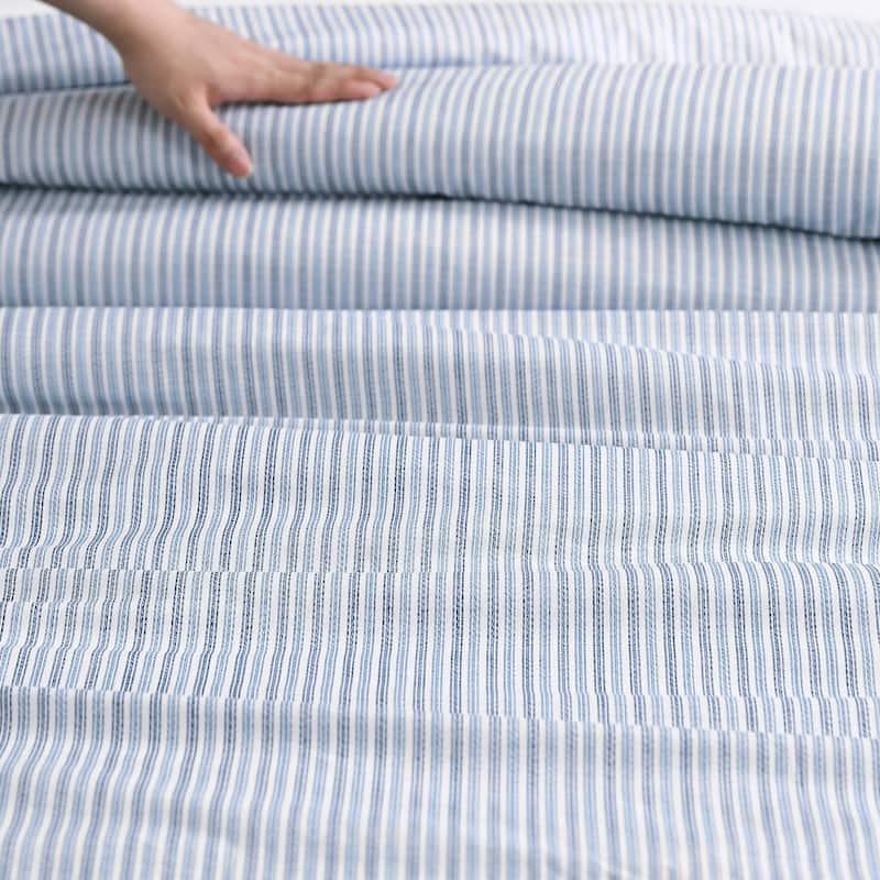Eddie Bauer Ticking Stripe Navy Cotton Percale Duvet Cover Set