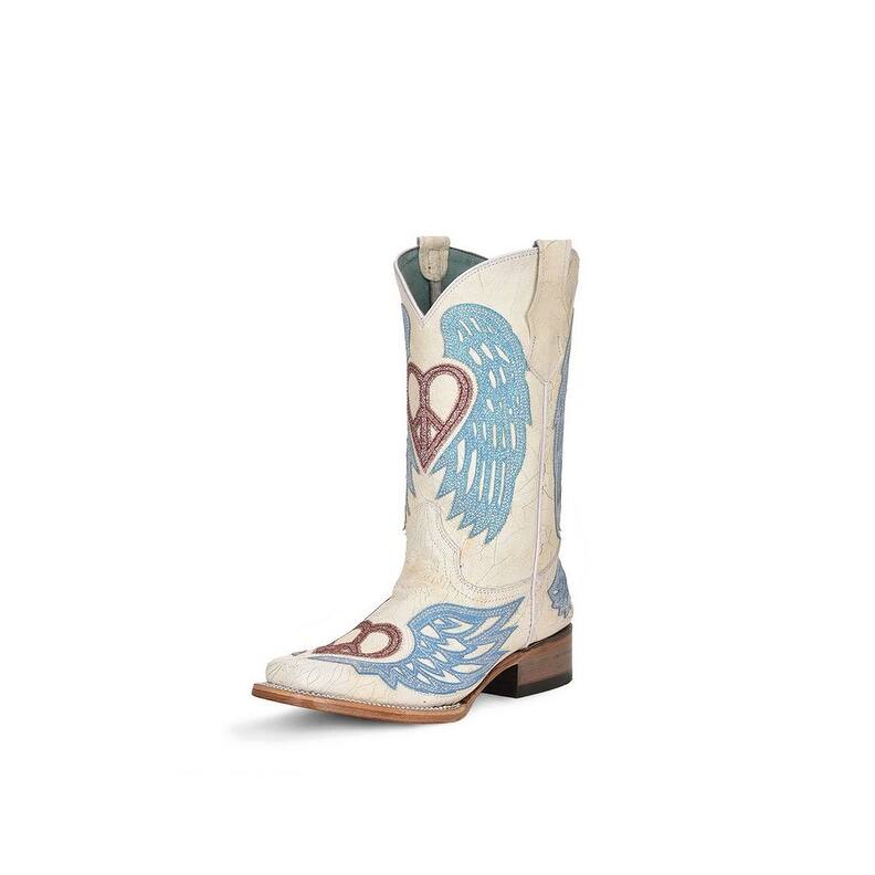 Corral Western Boots Girls Glitter Heart & Wings White T0147