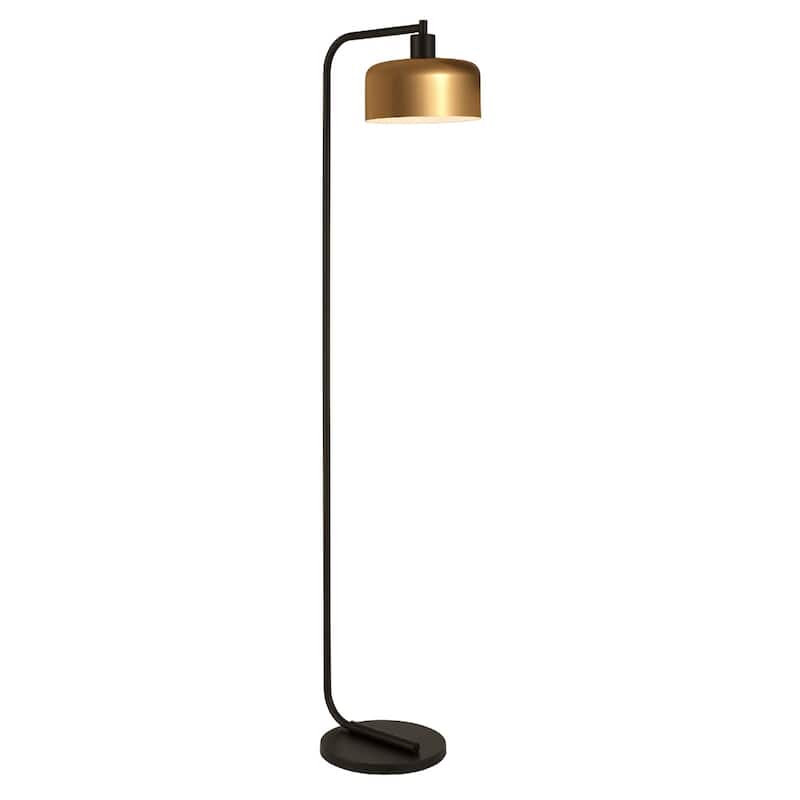 57" Black Arched Floor Lamp with Brass Metal Bell Shade Smart and Satin Finish for Living Room or Bedroom