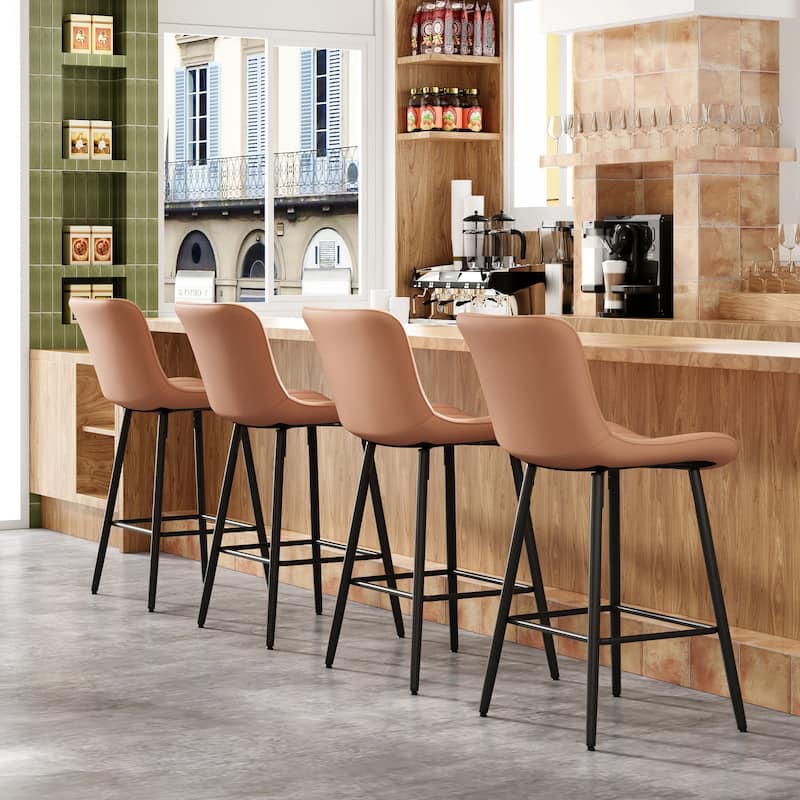 Counter Stools Set of 2, Faux Leather Counter Height Bar Stools, Modern Dining Table Chairs with Metal Legs