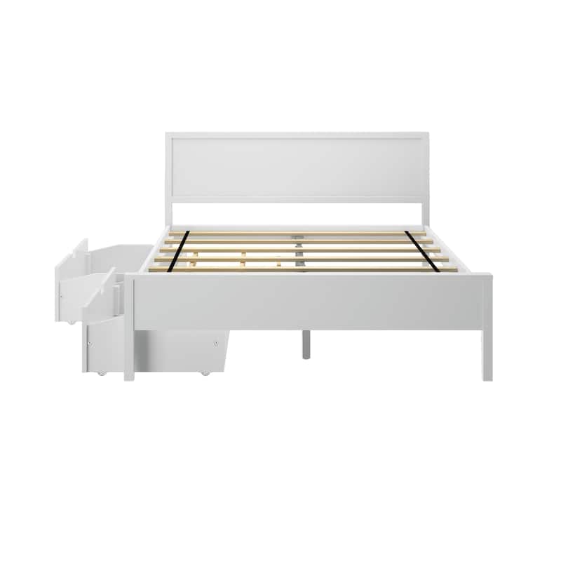 Max and Lily Queen-Size Bed with Panel Headboard and Storage Drawers